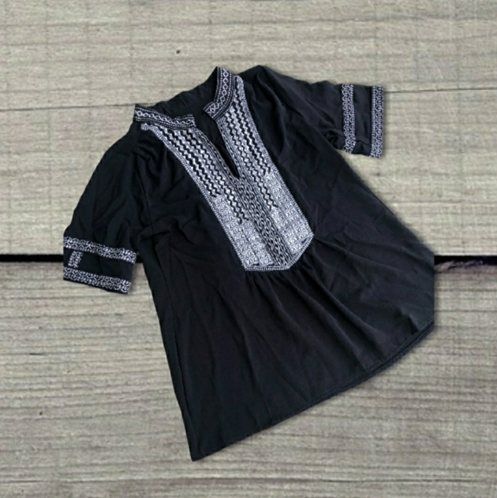 Embroidered Short Sleeve Boho Blouse